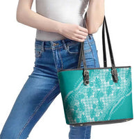 Hawaii Breadfruit Palaka Leather Tote Bag Polu Opal Maile Lei LT9 - Polynesian Pride