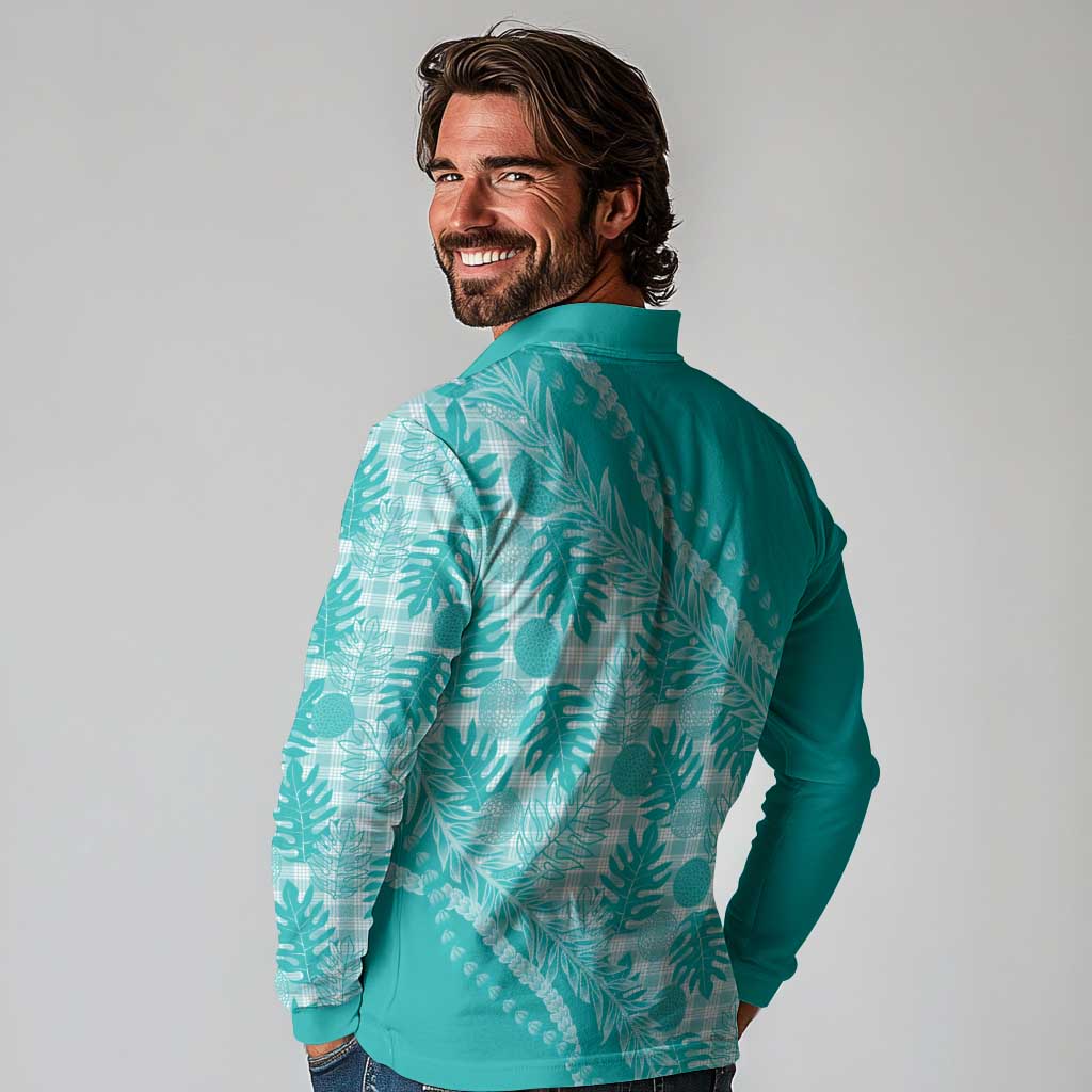 Hawaii Breadfruit Palaka Long Sleeve Polo Shirt Polu Opal Maile Lei - Polynesian Pride