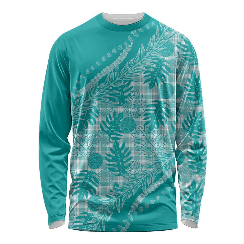 Hawaii Breadfruit Palaka Long Sleeve Shirt Polu Opal Maile Lei LT9 Unisex Turquoise - Polynesian Pride