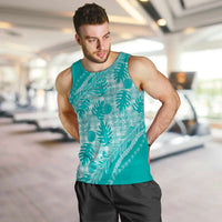 Hawaii Breadfruit Palaka Men Tank Top Polu Opal Maile Lei LT9 Turquoise - Polynesian Pride
