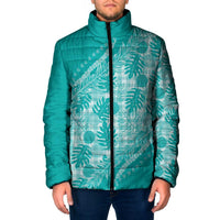 Hawaii Breadfruit Palaka Padded Jacket Polu Opal Maile Lei LT9 Men Turquoise - Polynesian Pride