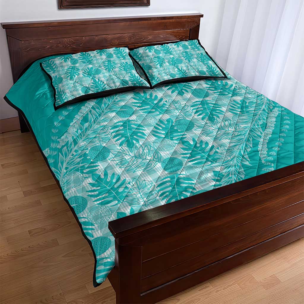 Hawaii Breadfruit Palaka Quilt Bed Set Polu Opal Maile Lei - Polynesian Pride