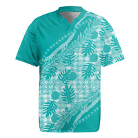 Hawaii Breadfruit Palaka Rugby Jersey Polu Opal Maile Lei LT9 Turquoise - Polynesian Pride