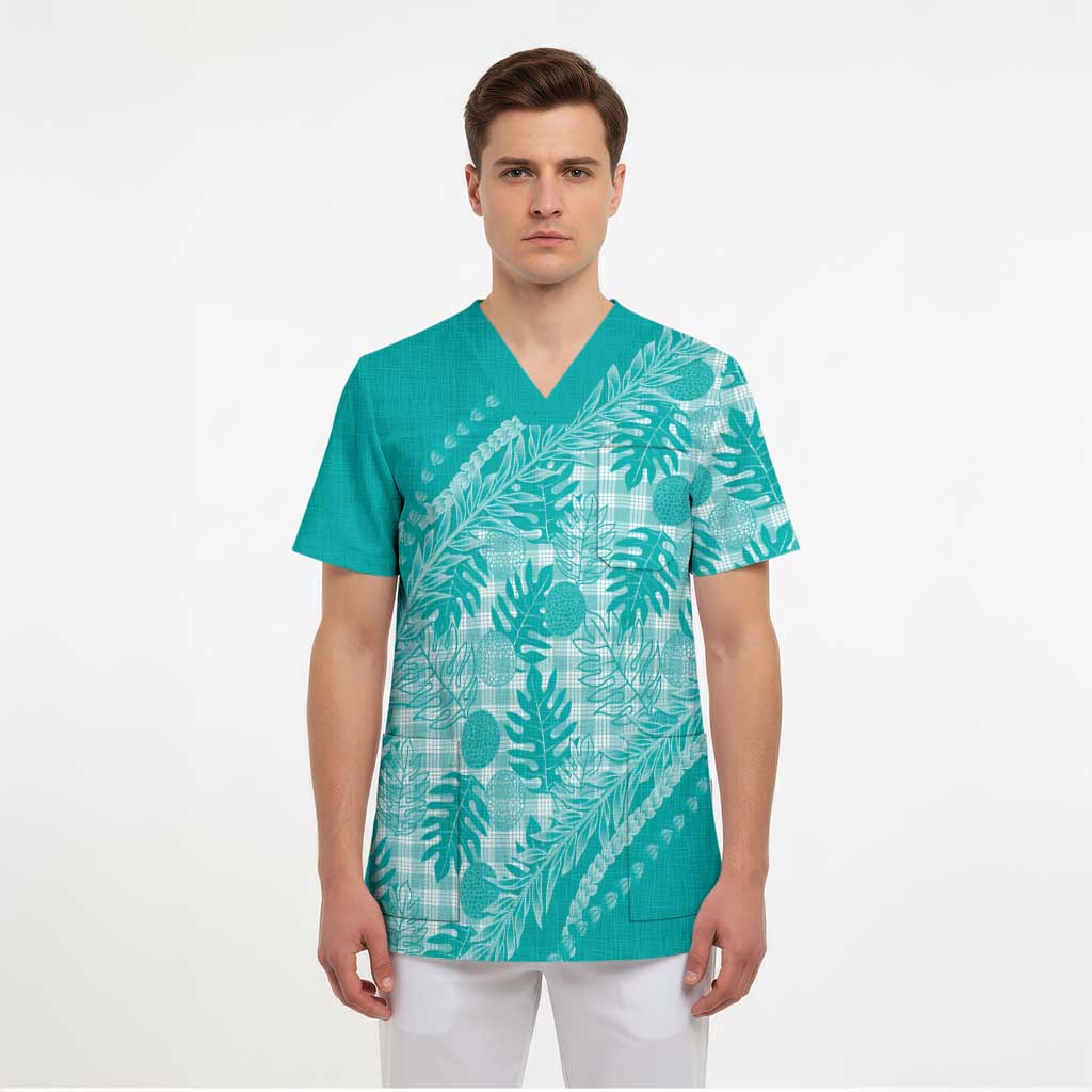 Hawaii Breadfruit Palaka Scrub Top Polu Opal Maile Lei LT9 - Polynesian Pride