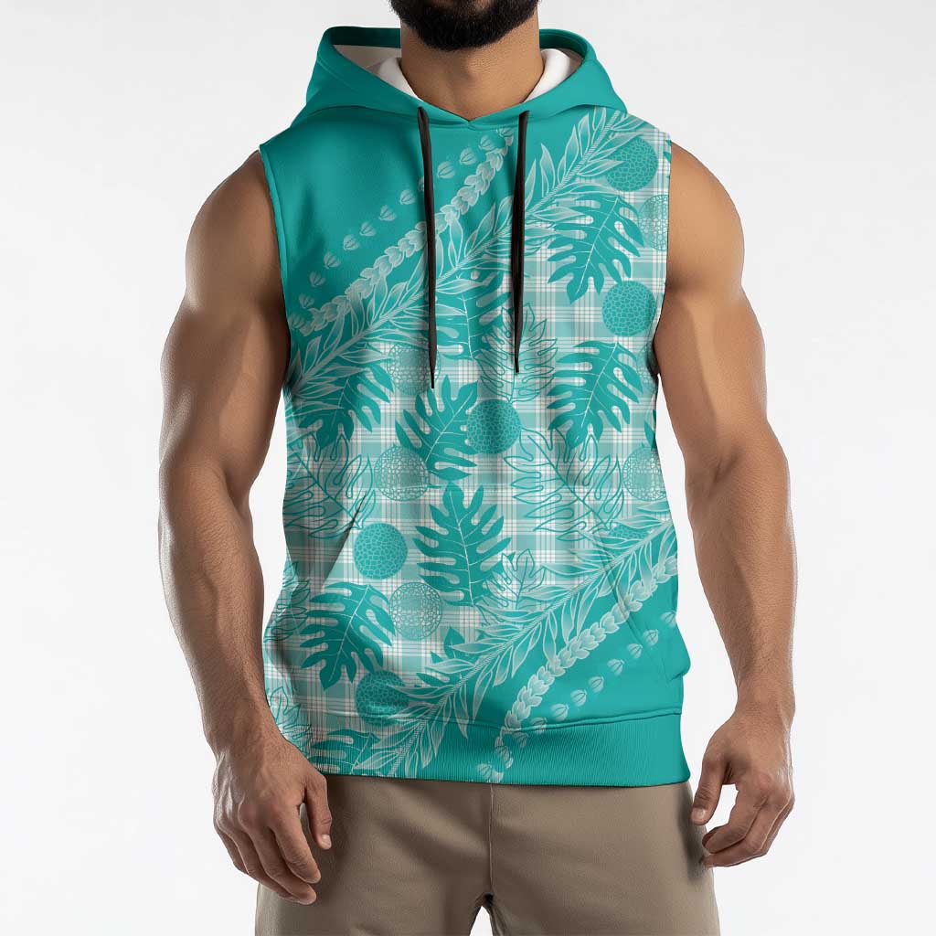 Hawaii Breadfruit Palaka Sleeveless Hoodie Polu Opal Maile Lei LT9 - Polynesian Pride