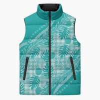 Hawaii Breadfruit Palaka Sleeveless Puffer Jacket Polu Opal Maile Lei LT9 Unisex Turquoise - Polynesian Pride