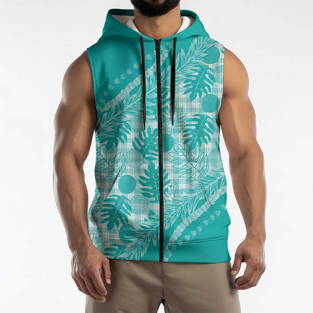 Hawaii Breadfruit Palaka Sleeveless Zip Hoodie Polu Opal Maile Lei LT9 - Polynesian Pride