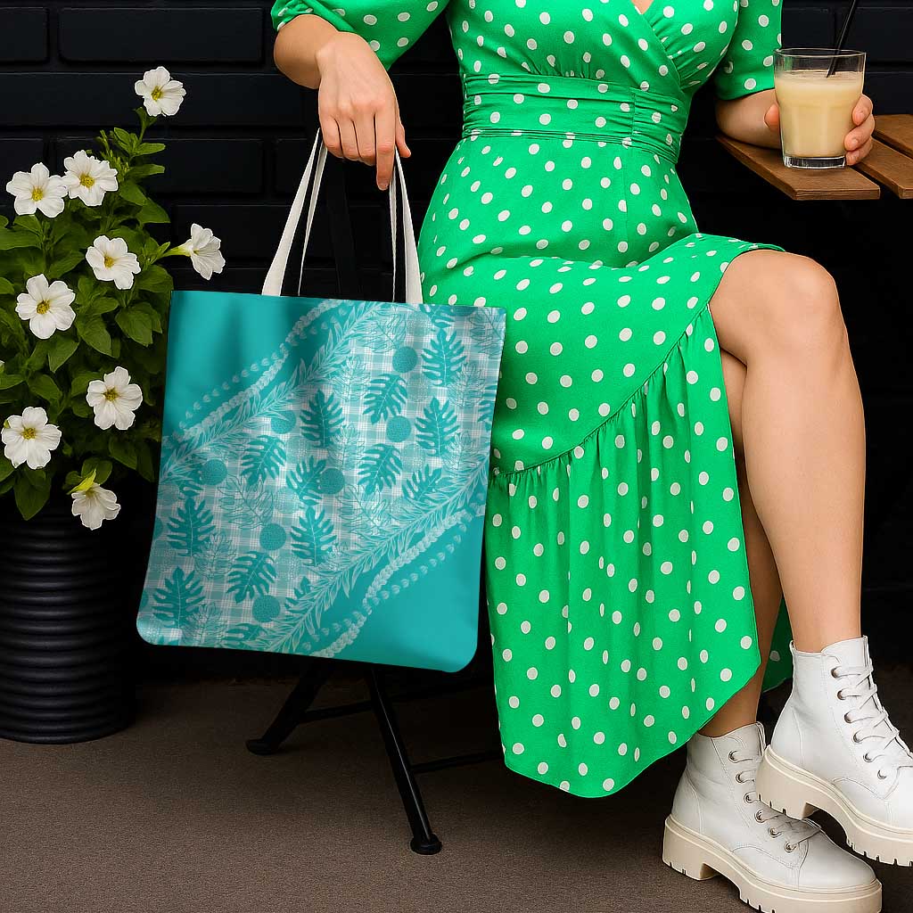 Hawaii Breadfruit Palaka Tote Bag Polu Opal Maile Lei - Polynesian Pride