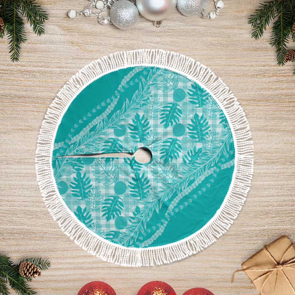 Hawaii Breadfruit Palaka Tree Skirt Polu Opal Maile Lei LT9 Fringed Turquoise - Polynesian Pride