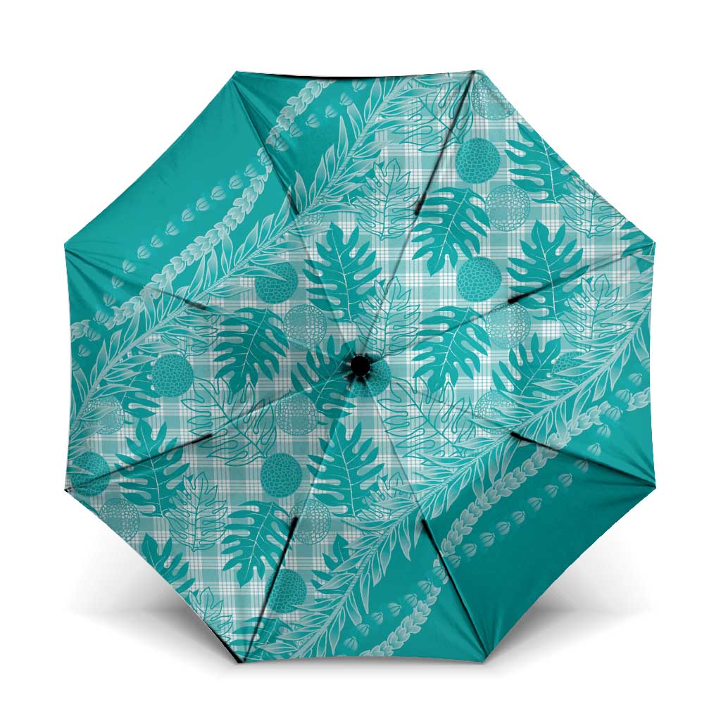 Hawaii Breadfruit Palaka Umbrella Polu Opal Maile Lei LT9 One Size Folded 11.42 inch Opened Diameter 37.4 inch Turquoise - Polynesian Pride