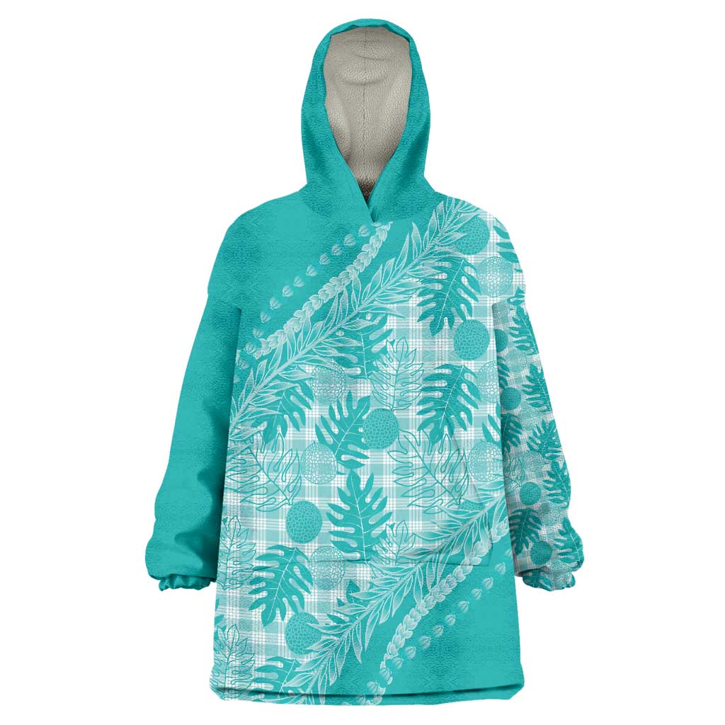Hawaii Breadfruit Palaka Wearable Blanket Hoodie Polu Opal Maile Lei LT9 One Size Turquoise - Polynesian Pride