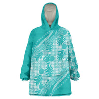 Hawaii Breadfruit Palaka Wearable Blanket Hoodie Polu Opal Maile Lei LT9 One Size Turquoise - Polynesian Pride