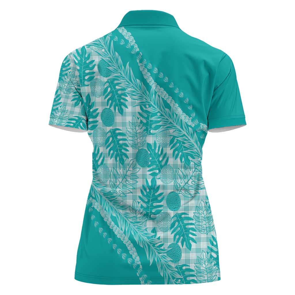 Hawaii Breadfruit Palaka Women Polo Shirt Polu Opal Maile Lei - Polynesian Pride