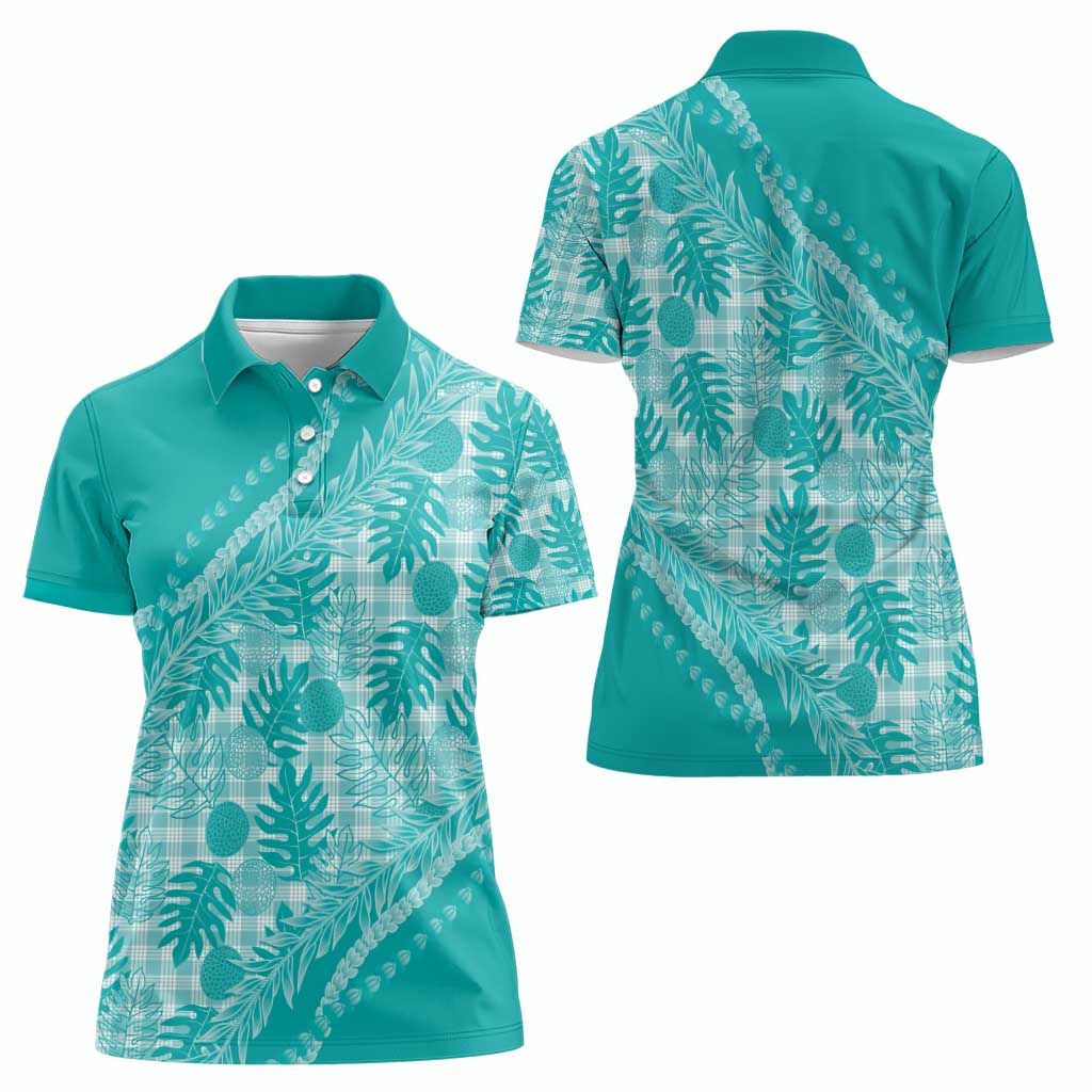 Hawaii Breadfruit Palaka Women Polo Shirt Polu Opal Maile Lei - Polynesian Pride