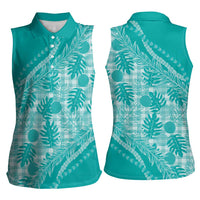 Hawaii Breadfruit Palaka Women Sleeveless Polo Shirt Polu Opal Maile Lei - Polynesian Pride
