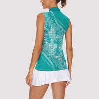 Hawaii Breadfruit Palaka Women Sleeveless Polo Shirt Polu Opal Maile Lei - Polynesian Pride