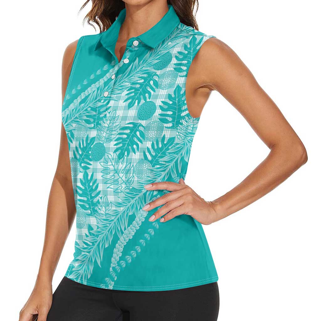 Hawaii Breadfruit Palaka Women Sleeveless Polo Shirt Polu Opal Maile Lei - Polynesian Pride