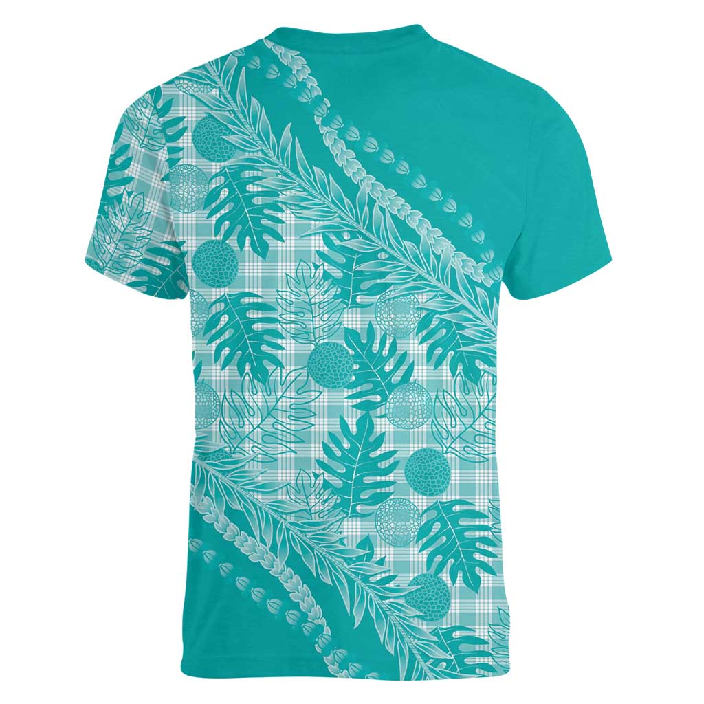 Hawaii Breadfruit Palaka Women V-Neck T-Shirt Polu Opal Maile Lei LT9 - Polynesian Pride