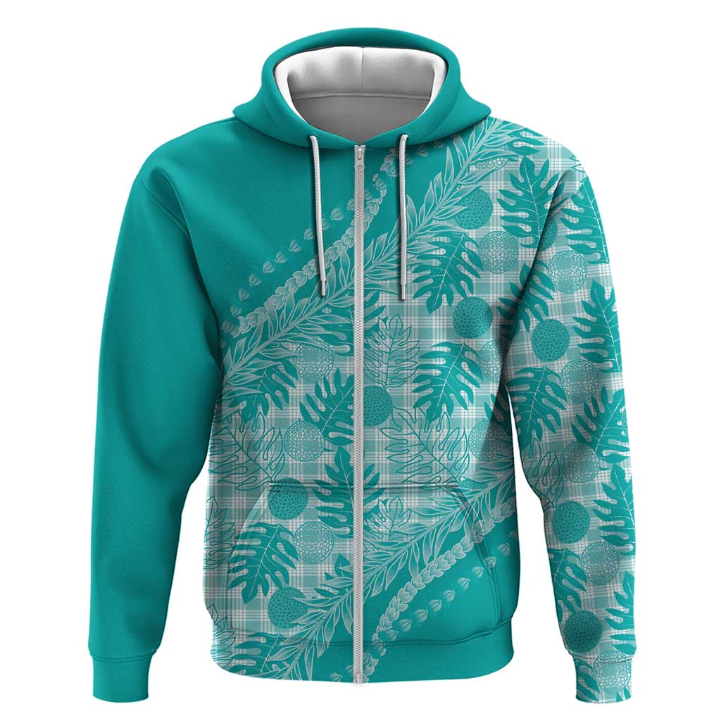 Hawaii Breadfruit Palaka Zip Hoodie Polu Opal Maile Lei LT9 Zip Hoodie Turquoise - Polynesian Pride