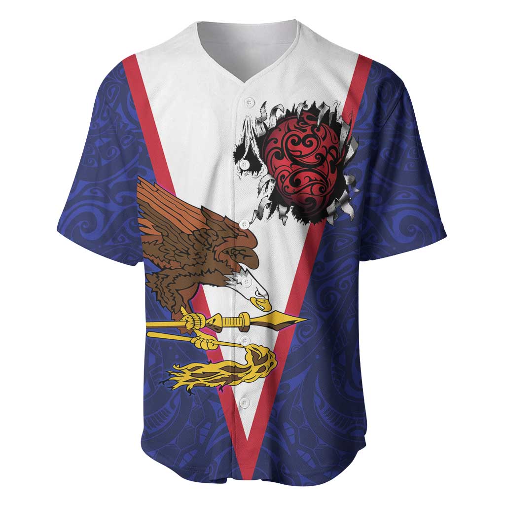 American Samoa Heart Tribal Personalized Baseball Jersey Polynesian Patterns LT9 Blue - Polynesian Pride
