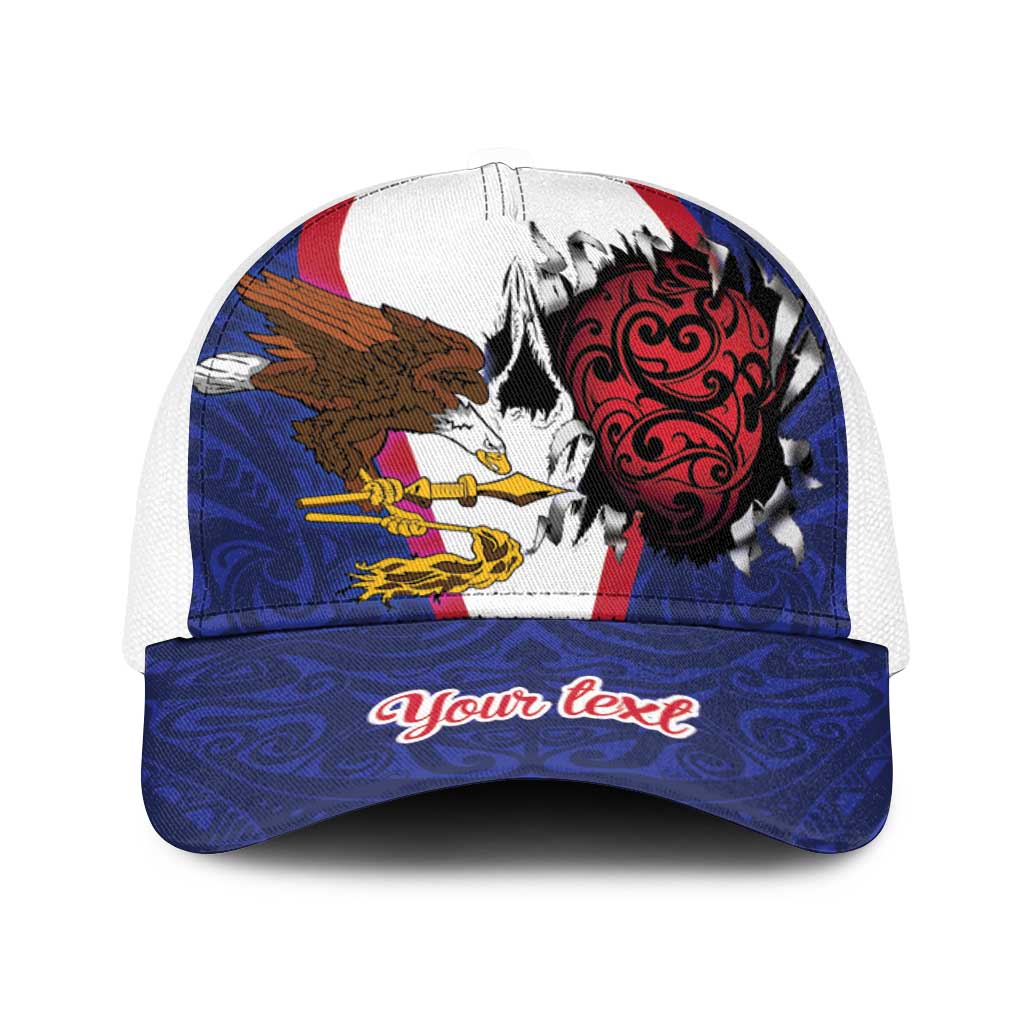 American Samoa Heart Tribal Personalized Baseball Net Cap Polynesian Patterns LT9 One Size White Blue - Polynesian Pride