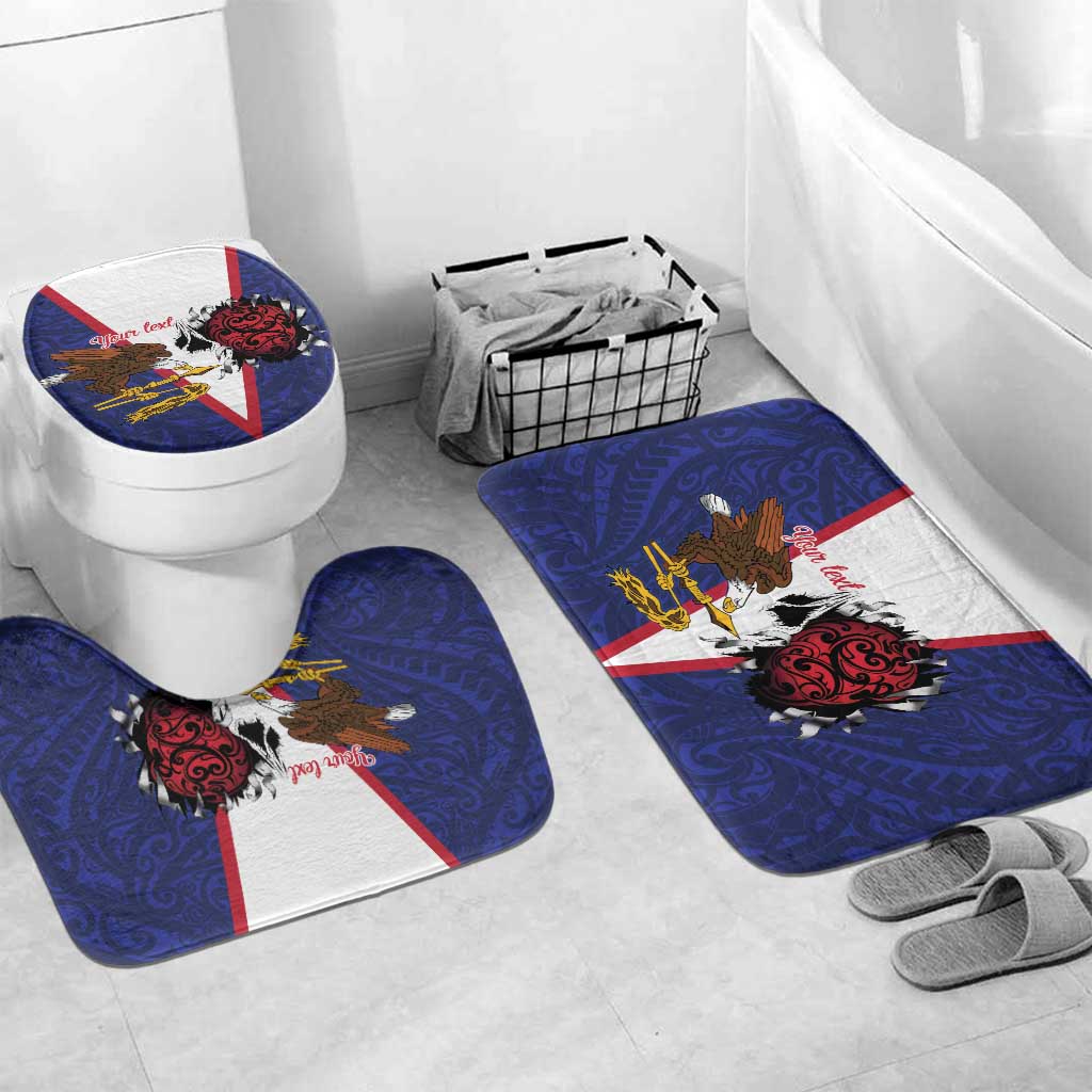 American Samoa Heart Tribal Personalized Bathroom Set Polynesian Patterns LT9 Mat Set Only (3 pcs) One Size Blue - Polynesian Pride