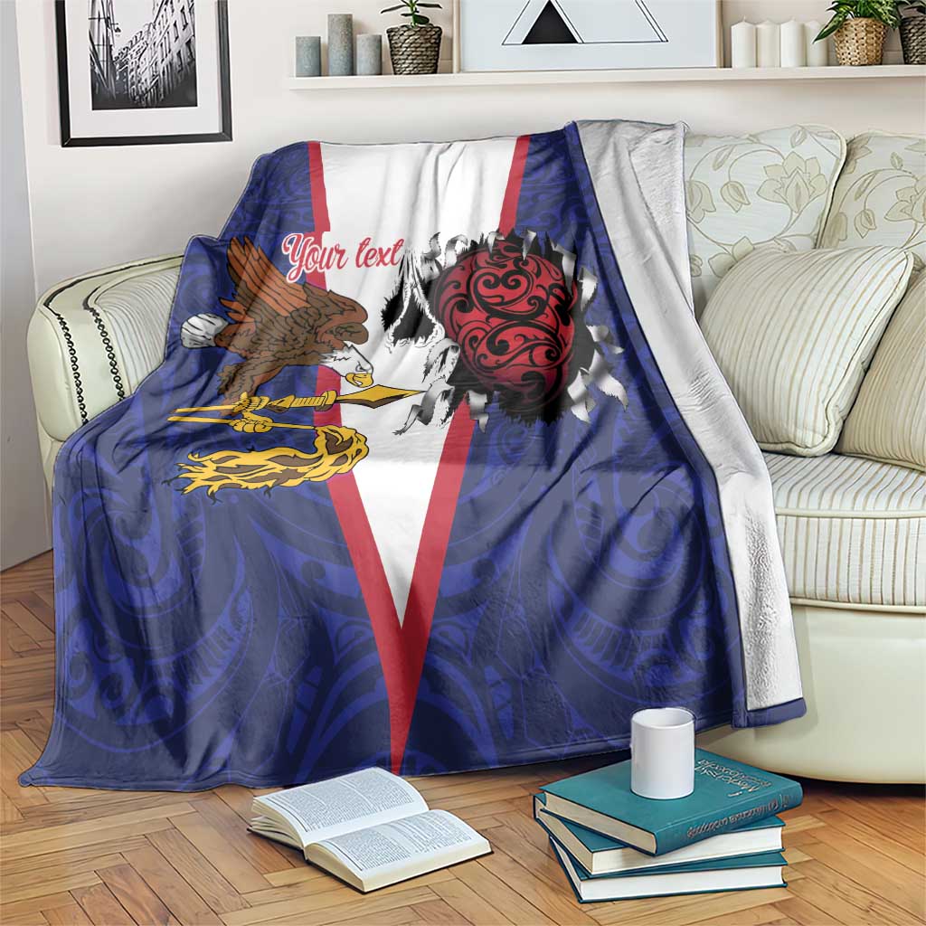 American Samoa Heart Tribal Personalized Blanket Polynesian Patterns LT9 Blue - Polynesian Pride
