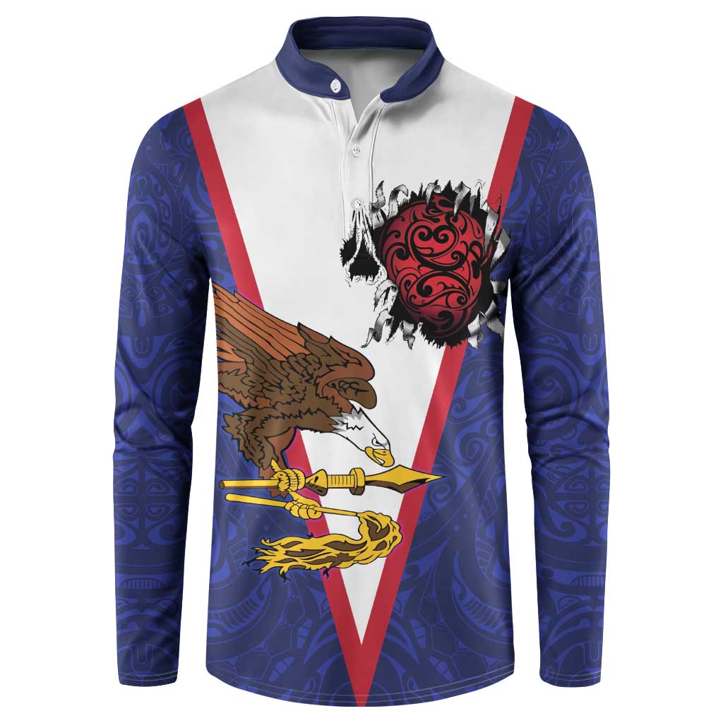 American Samoa Heart Tribal Personalized Button Sweatshirt Polynesian Patterns LT9 Blue - Polynesian Pride