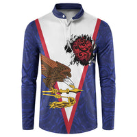American Samoa Heart Tribal Personalized Button Sweatshirt Polynesian Patterns LT9 Blue - Polynesian Pride