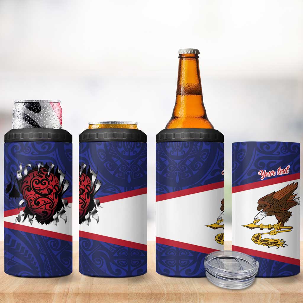American Samoa Heart Tribal Personalized 4 in 1 Can Cooler Tumbler Polynesian Patterns LT9 - Polynesian Pride