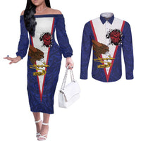 American Samoa Heart Tribal Personalized Couples Matching Off The Shoulder Long Sleeve Dress and Long Sleeve Button Shirt Polynesian Patterns LT9 Blue - Polynesian Pride
