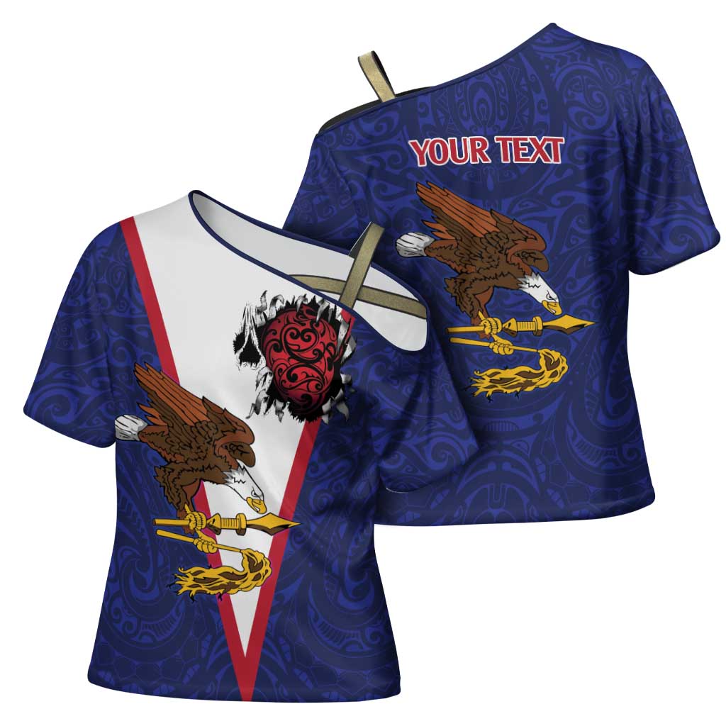 American Samoa Heart Tribal Personalized Cross Shoulder Shirt Polynesian Patterns LT9 - Polynesian Pride