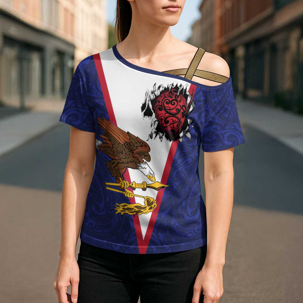 American Samoa Heart Tribal Personalized Cross Shoulder Shirt Polynesian Patterns LT9 - Polynesian Pride