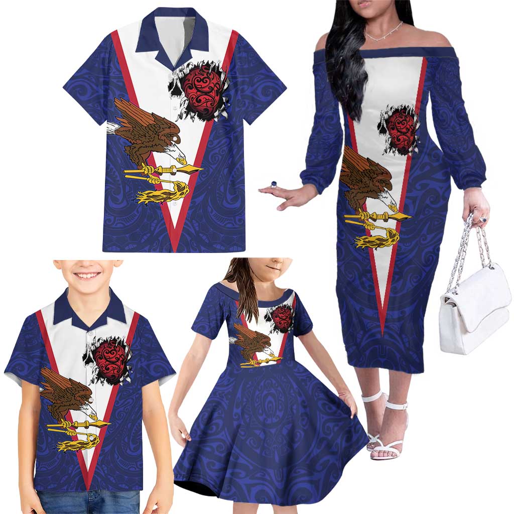American Samoa Heart Tribal Personalized Family Matching Off The Shoulder Long Sleeve Dress and Hawaiian Shirt Polynesian Patterns LT9 - Polynesian Pride