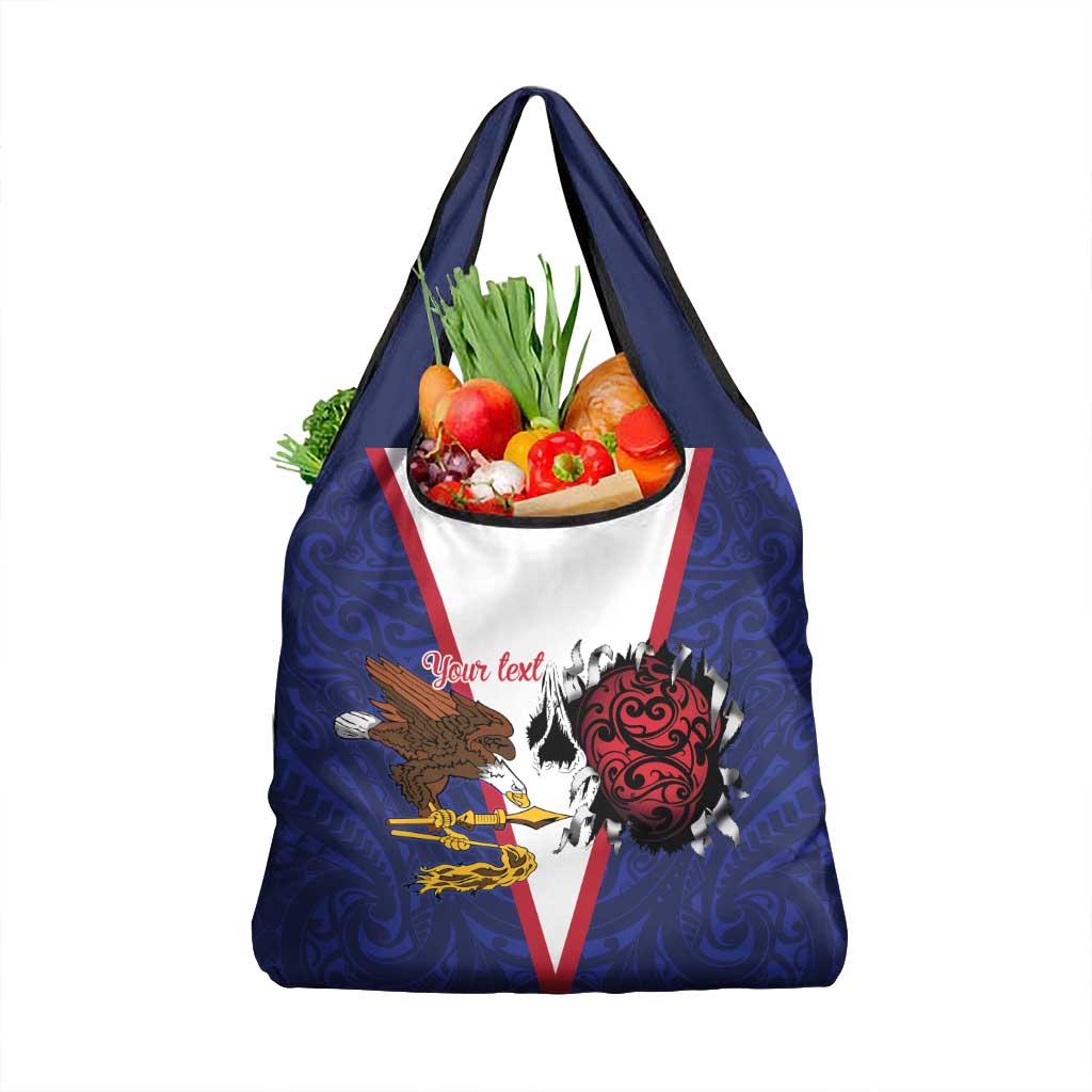 American Samoa Heart Tribal Personalized Grocery Bag Polynesian Patterns LT9 1-pack One Size Blue - Polynesian Pride