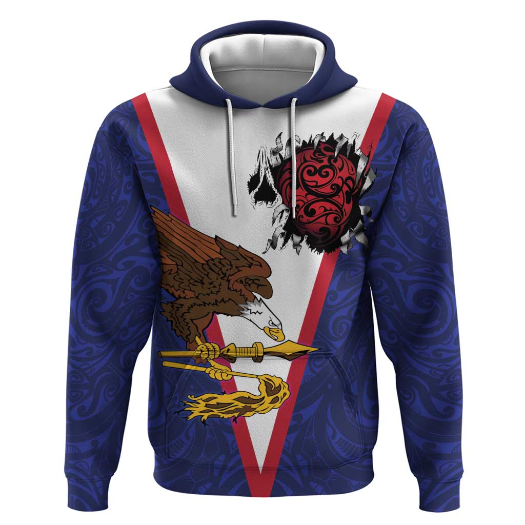 American Samoa Heart Tribal Personalized Hoodie Polynesian Patterns LT9 Pullover Hoodie Blue - Polynesian Pride