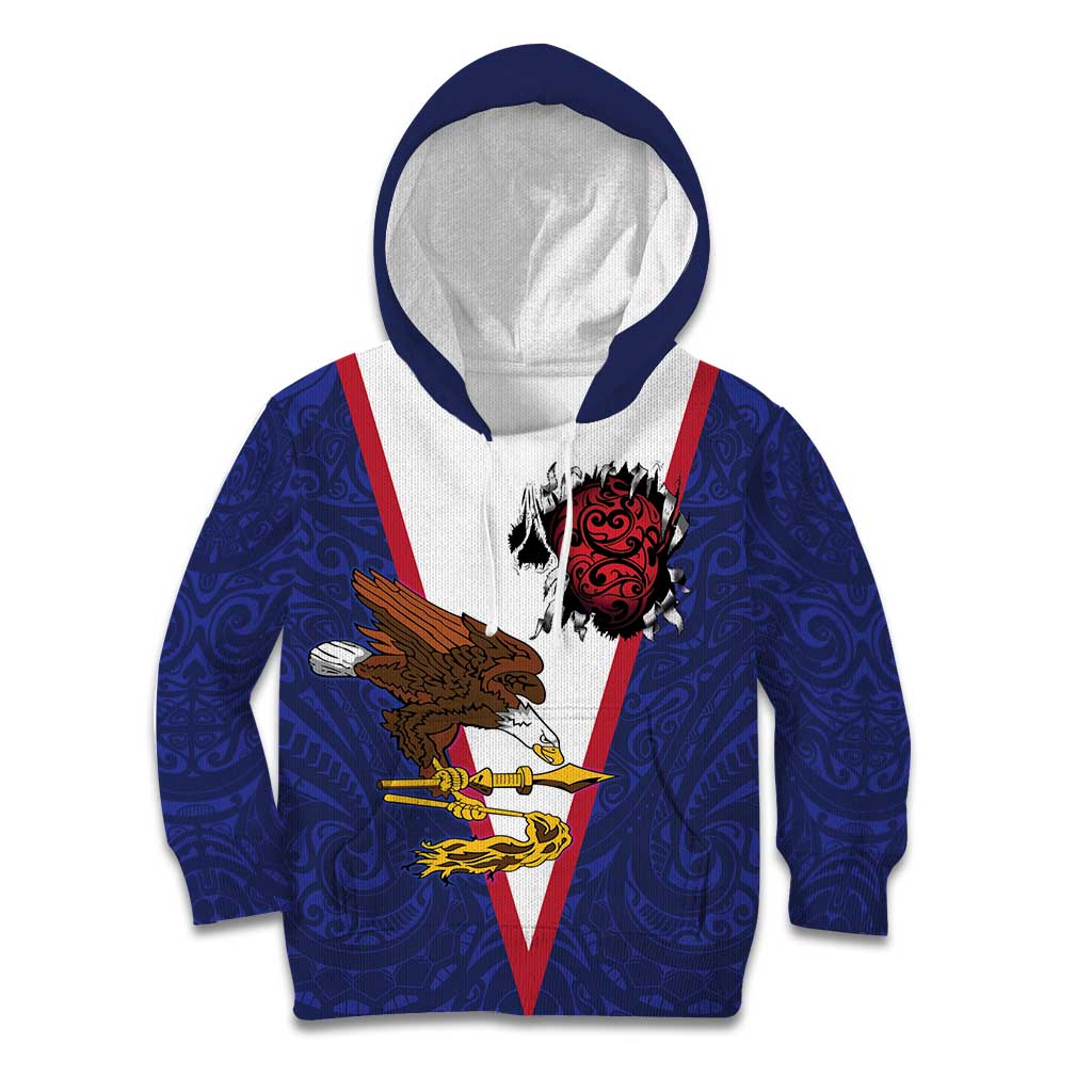 American Samoa Heart Tribal Personalized Kid Hoodie Polynesian Patterns LT9 Hoodie Blue - Polynesian Pride
