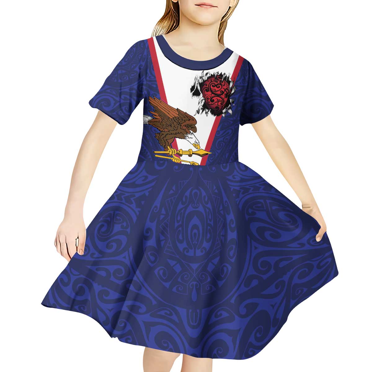 American Samoa Heart Tribal Personalized Kid Short Sleeve Dress Polynesian Patterns