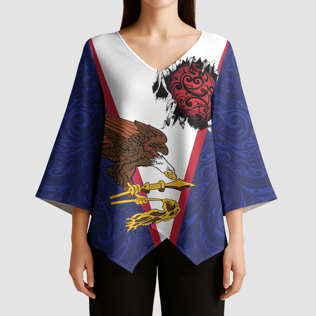 American Samoa Heart Tribal Personalized Kimono Sleeve Blouse Polynesian Patterns LT9 - Polynesian Pride