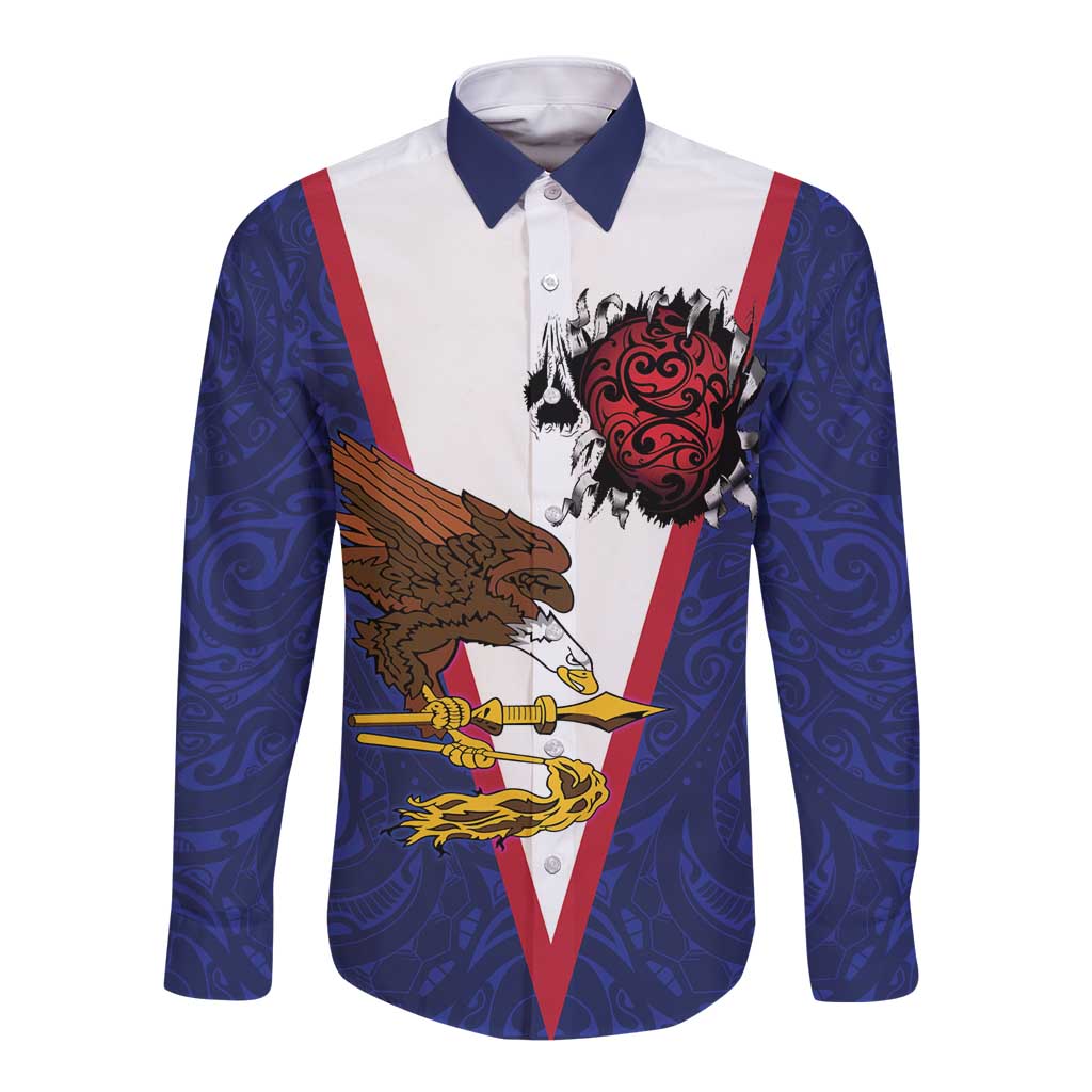 American Samoa Heart Tribal Personalized Long Sleeve Button Shirt Polynesian Patterns
