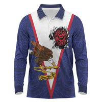 American Samoa Heart Tribal Personalized Long Sleeve Polo Shirt Polynesian Patterns LT9 Blue - Polynesian Pride