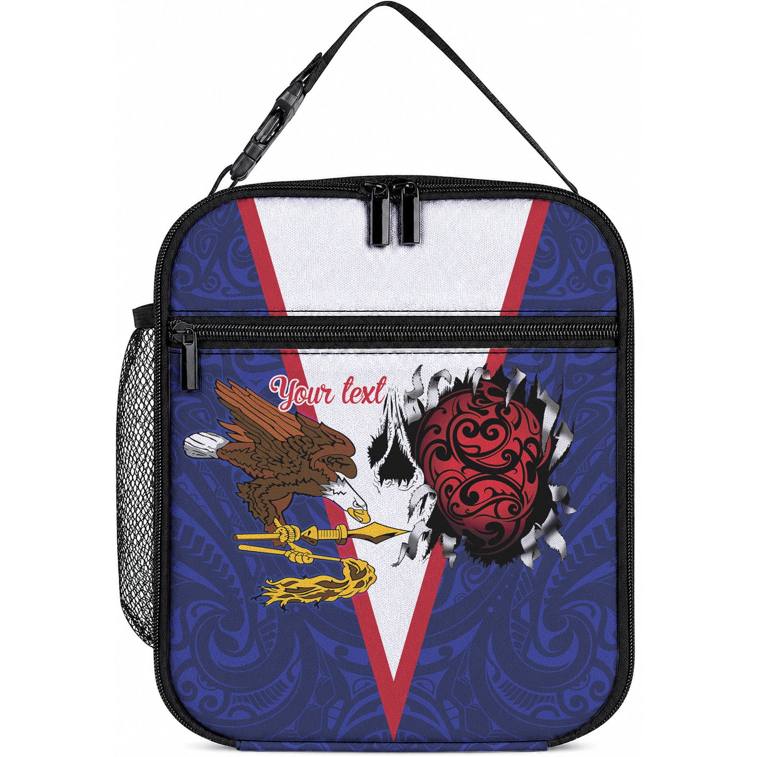 American Samoa Heart Tribal Personalized Lunch Bag Polynesian Patterns LT9 10.2 × 8.3 × 4.3 inch Blue - Polynesian Pride
