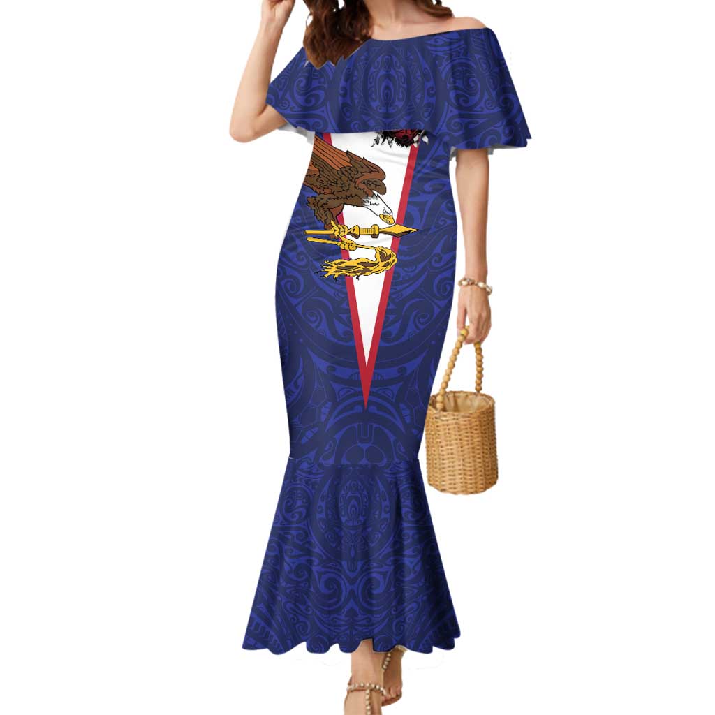 American Samoa Heart Tribal Personalized Mermaid Dress Polynesian Patterns LT9 Women Blue - Polynesian Pride
