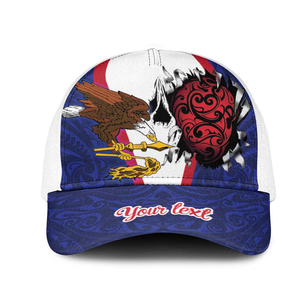 American Samoa Heart Tribal Personalized Mesh Trucker Cap Polynesian Patterns LT9 One Size White Blue - Polynesian Pride