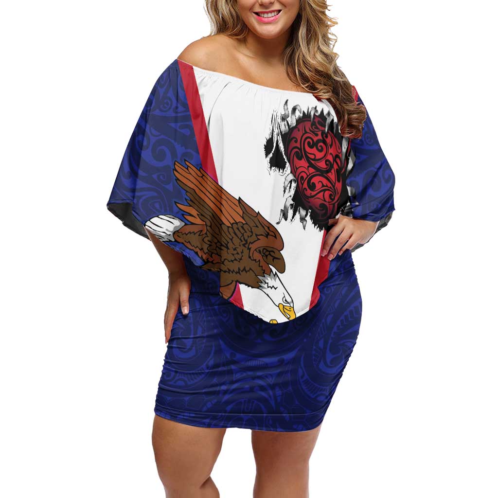 American Samoa Heart Tribal Personalized Off Shoulder Short Dress Polynesian Patterns LT9 Women Blue - Polynesian Pride