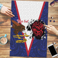 American Samoa Heart Tribal Personalized Puzzle Polynesian Patterns LT9 Blue - Polynesian Pride