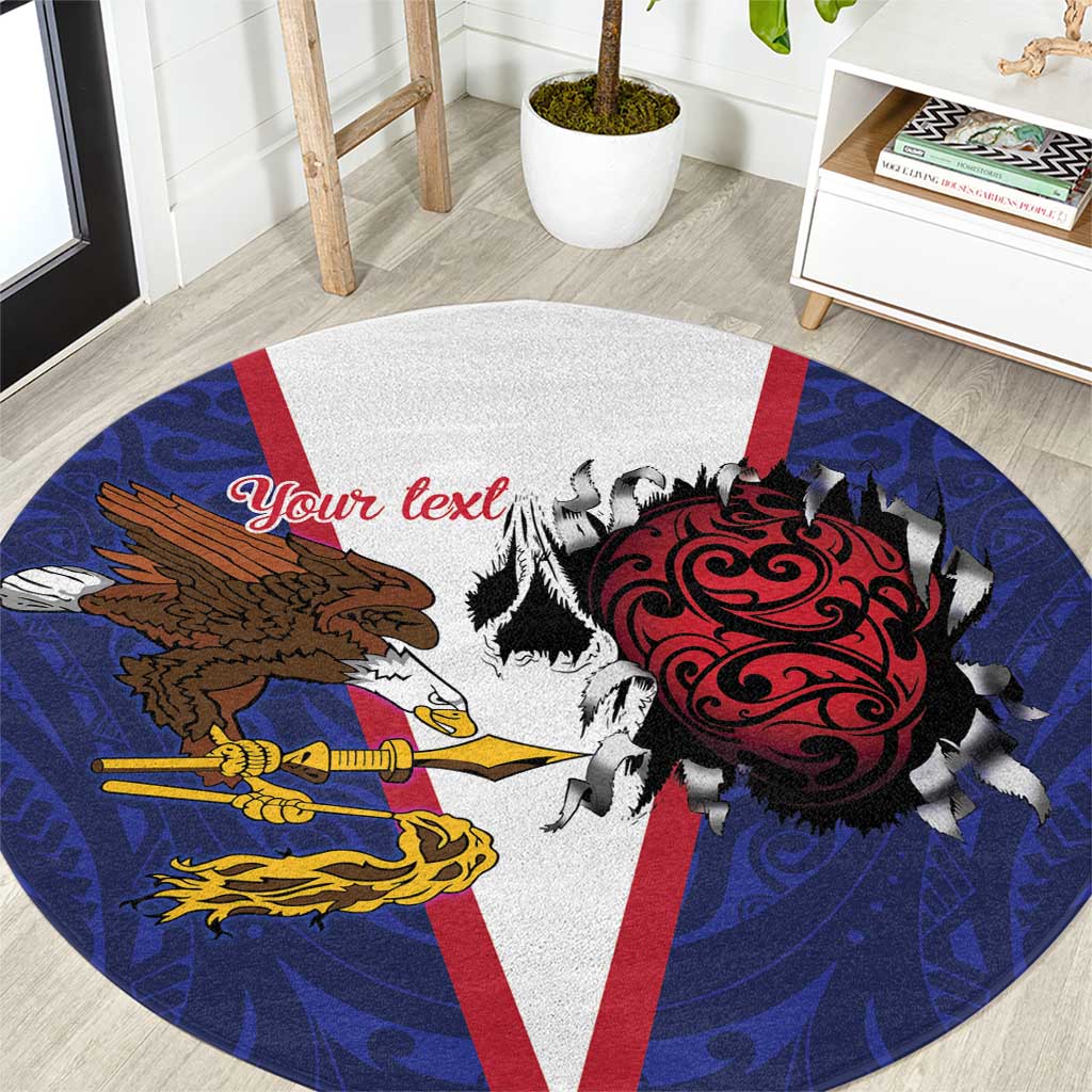American Samoa Heart Tribal Personalized Round Carpet Polynesian Patterns