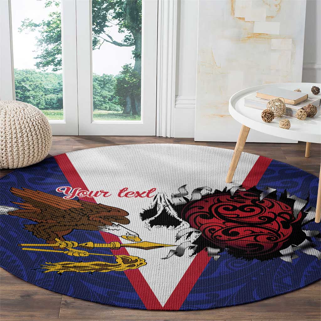 American Samoa Heart Tribal Personalized Round Carpet Polynesian Patterns