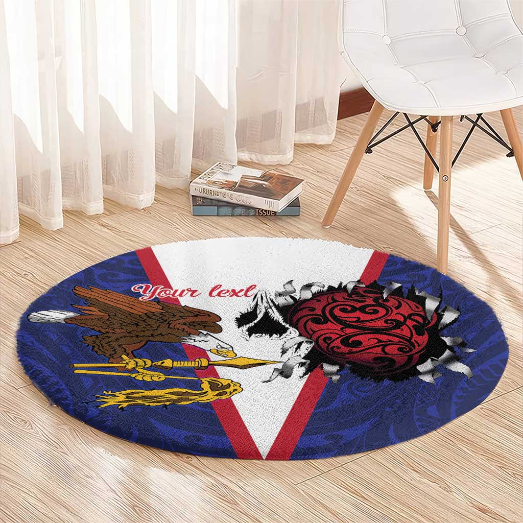 American Samoa Heart Tribal Personalized Round Carpet Polynesian Patterns