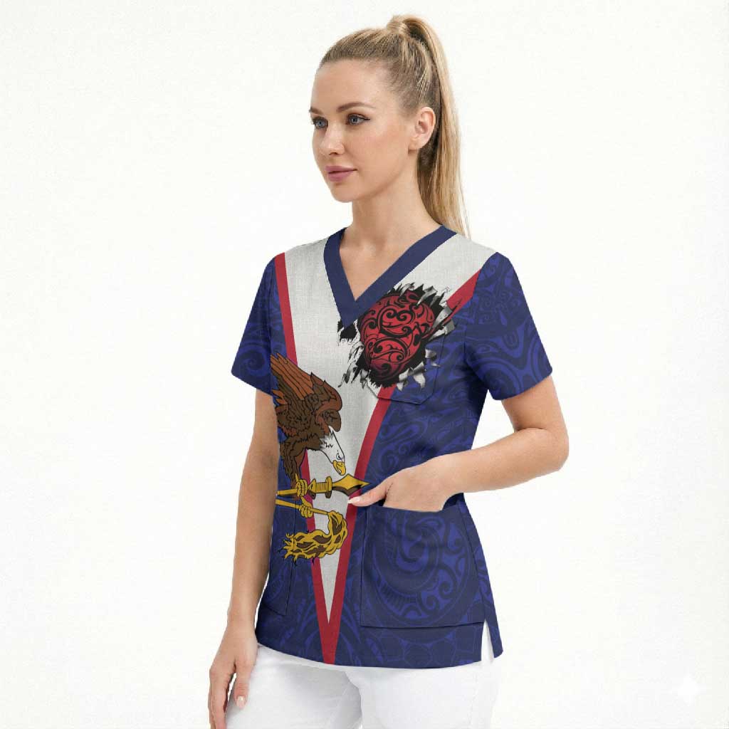 American Samoa Heart Tribal Personalized Scrub Top Polynesian Patterns